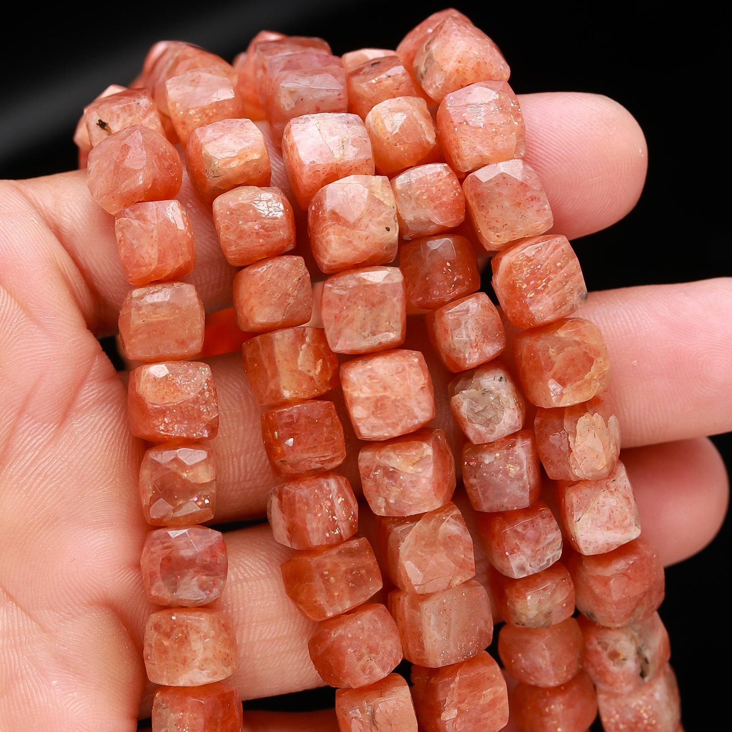 Sunstone Faceted Cube Beads Sunstone Gemstone Beads AAA Natural Sunstone Cube Box Shape Beads Faceted Cube Sunstone Beads for Jewelry Making
