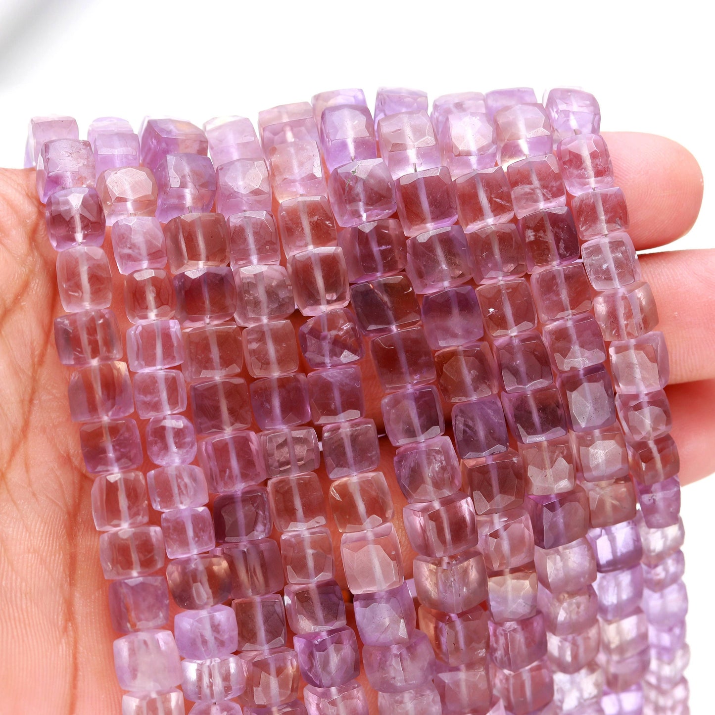 Ametrine Faceted Cube Shape Beads AAA+ Natural Ametrine Cube Beads Purple Gold Ametrine 3D Box Beads 6-7 MM Ametrine Cube Beads for Jewelry