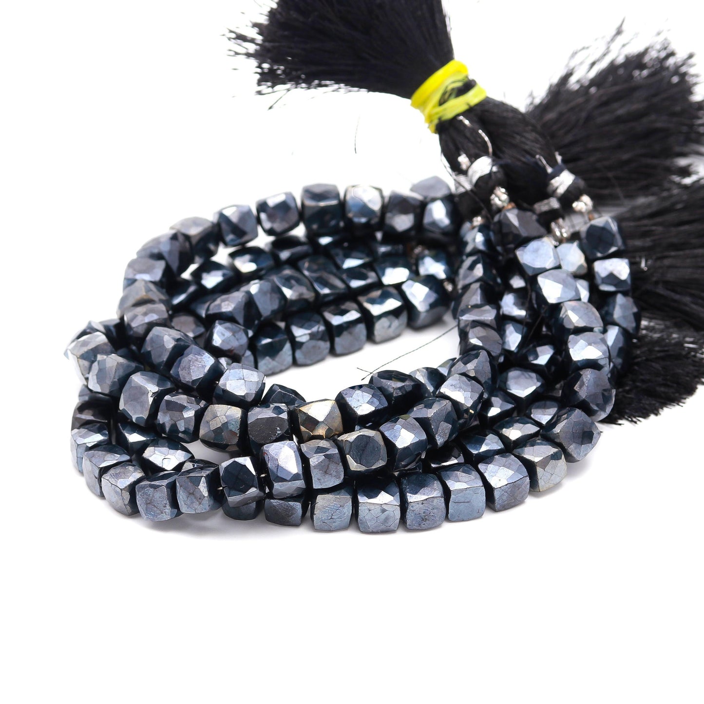 Black Spinal Sliver Coated Faceted Beads AAA Natural Black Spinal Cube Beads Shining Coated Black Spinal Cube Box Bead for Jewelry Craft