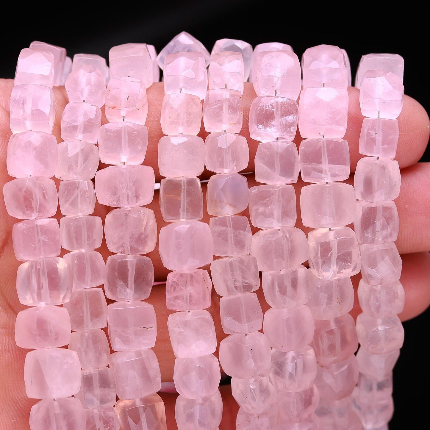 Rose Quartz Faceted Cube Beads AAA Natural Gemstone Beads 8 Inch Strand Beads Natural Rose Quartz Cube Square Dice Shape Beads for Jewelry