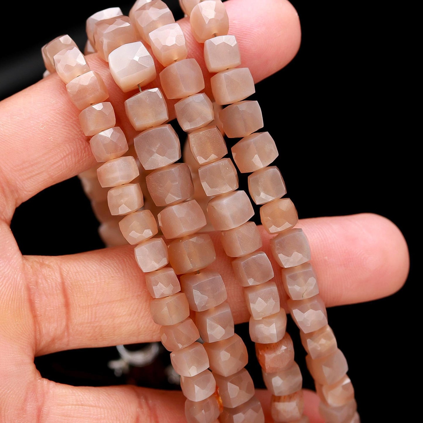 Coffee Moonstone Faceted Cube Beads Brown Moonstone Cube Square Dice Box Shape Beads AAA Natural Faceted Moonstone 3D Box Beads for Jewelry