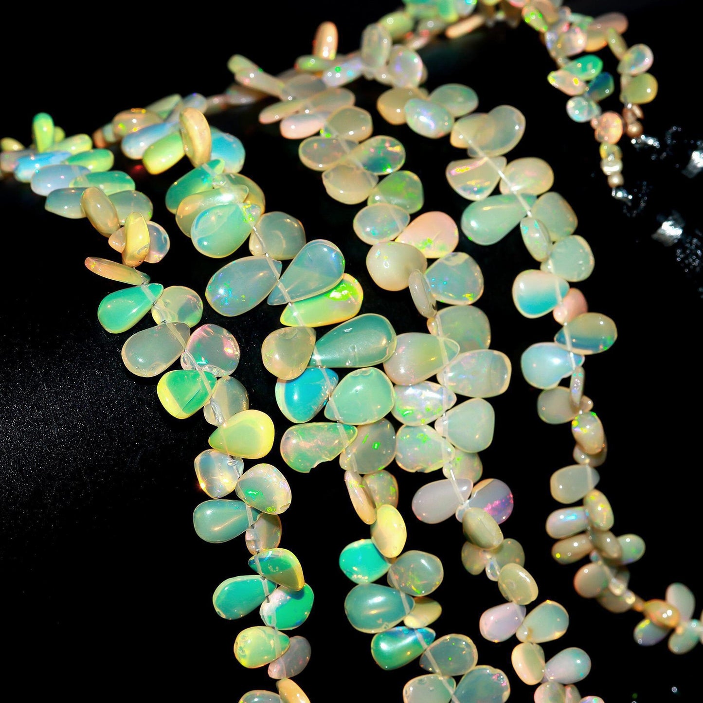 Ethiopian Opal Smooth Pear Beads Flashy Ethiopian Opal Beads AAA+ Quality 4" & 8" Multi Fire Ethiopian Opal Beads for Jewelry Making Craft