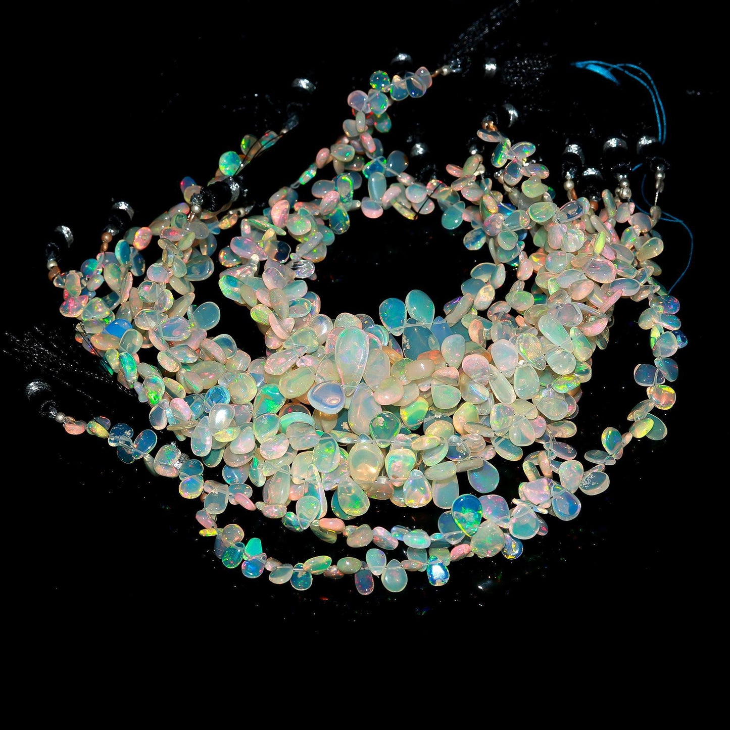 Flashy Ethiopian Opal Smooth Pear Shape Beads Multi Fire Ethiopian Opal AAA+ Quality 8 Inch Ethiopian Opal Beads for Designer Jewelry Making