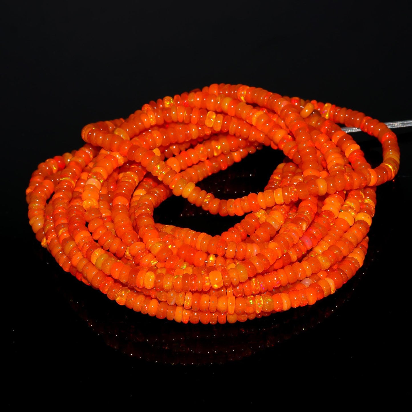 Super Quality Fanta Ethiopian Opal Smooth Rondelle Beads, 5 MM Natural Flashy Ethiopian Opal Beads, Fire Orange Ethiopian Opal Rondelle Bead