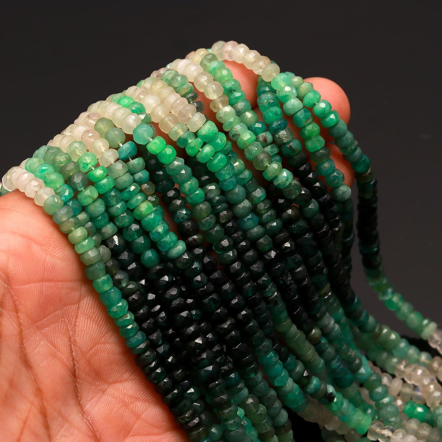 AAA Emerald Shaded Faceted Rondelle Necklace, 4-4.5 MM Natural Emerald Shaded Faceted Gemstone Beads, 16" Emerald Beads Jewelry Necklace
