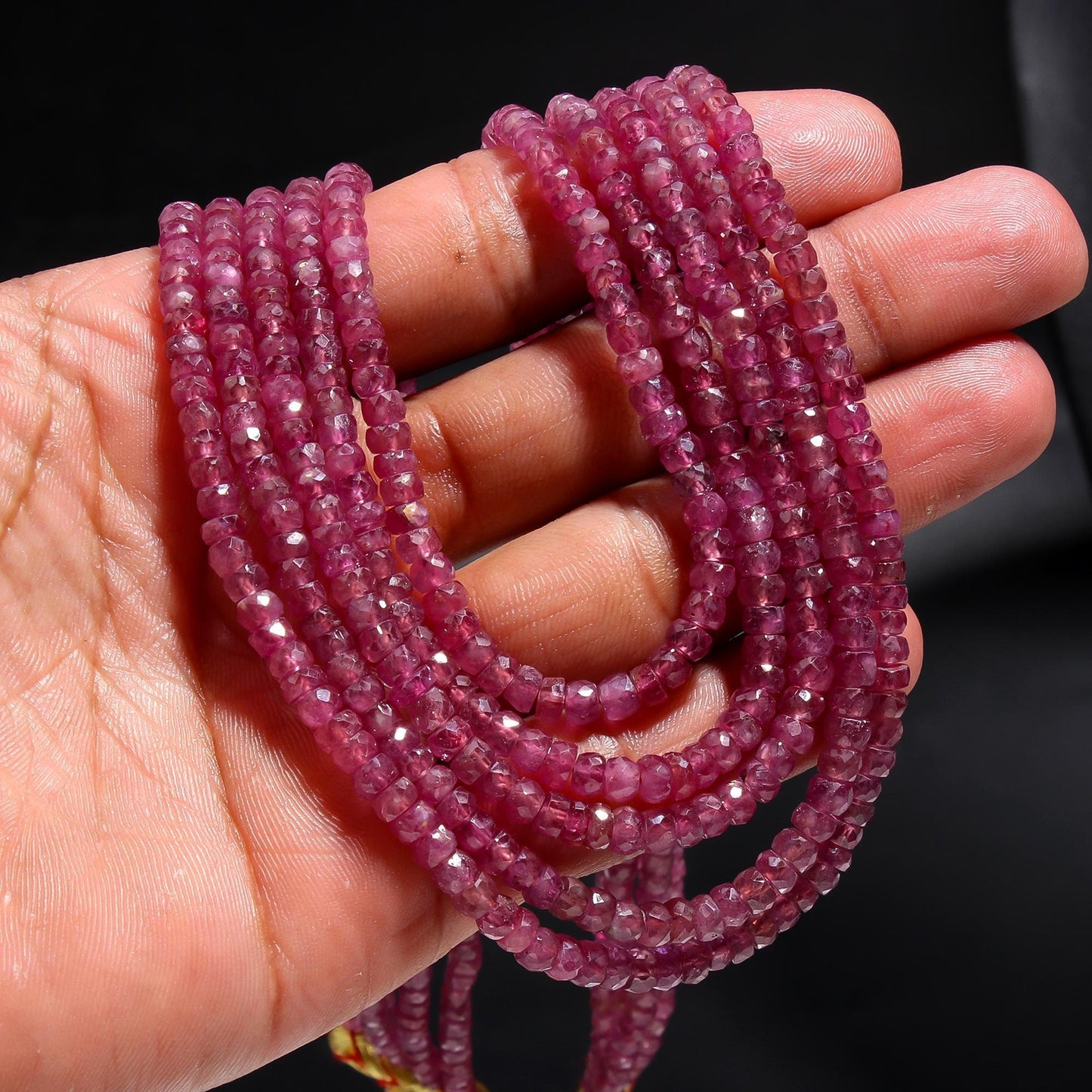 5 Strands Beautiful Ruby Faceted Rondelle Beads Necklace, 3.5-4.5 MM Ruby Rondelle Bead, 16-18 Inch Red Ruby Rondelle Beads Necklace Jewelry