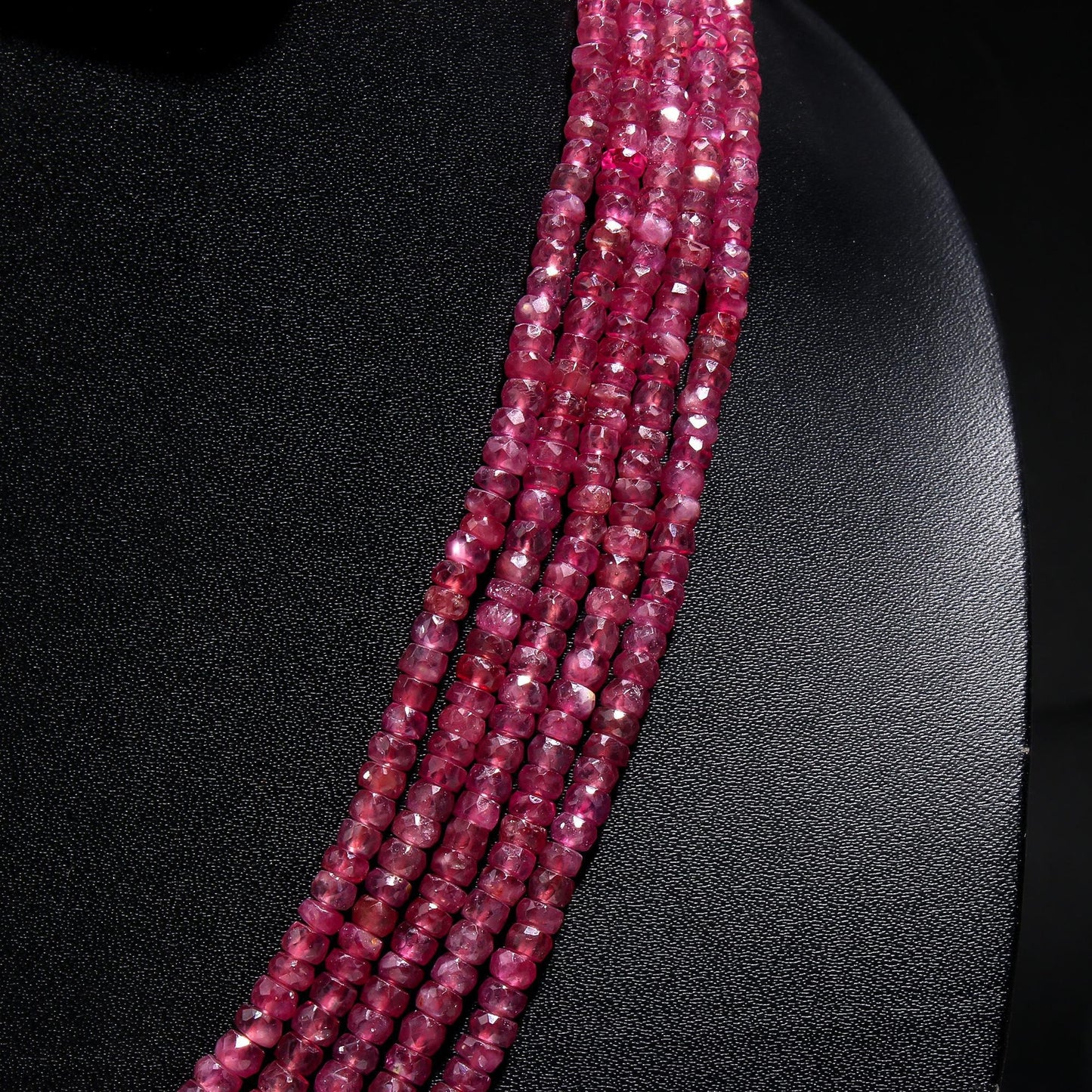 5 Strands Beautiful Ruby Faceted Rondelle Beads Necklace, 3.5-4.5 MM Ruby Rondelle Bead, 16-18 Inch Red Ruby Rondelle Beads Necklace Jewelry