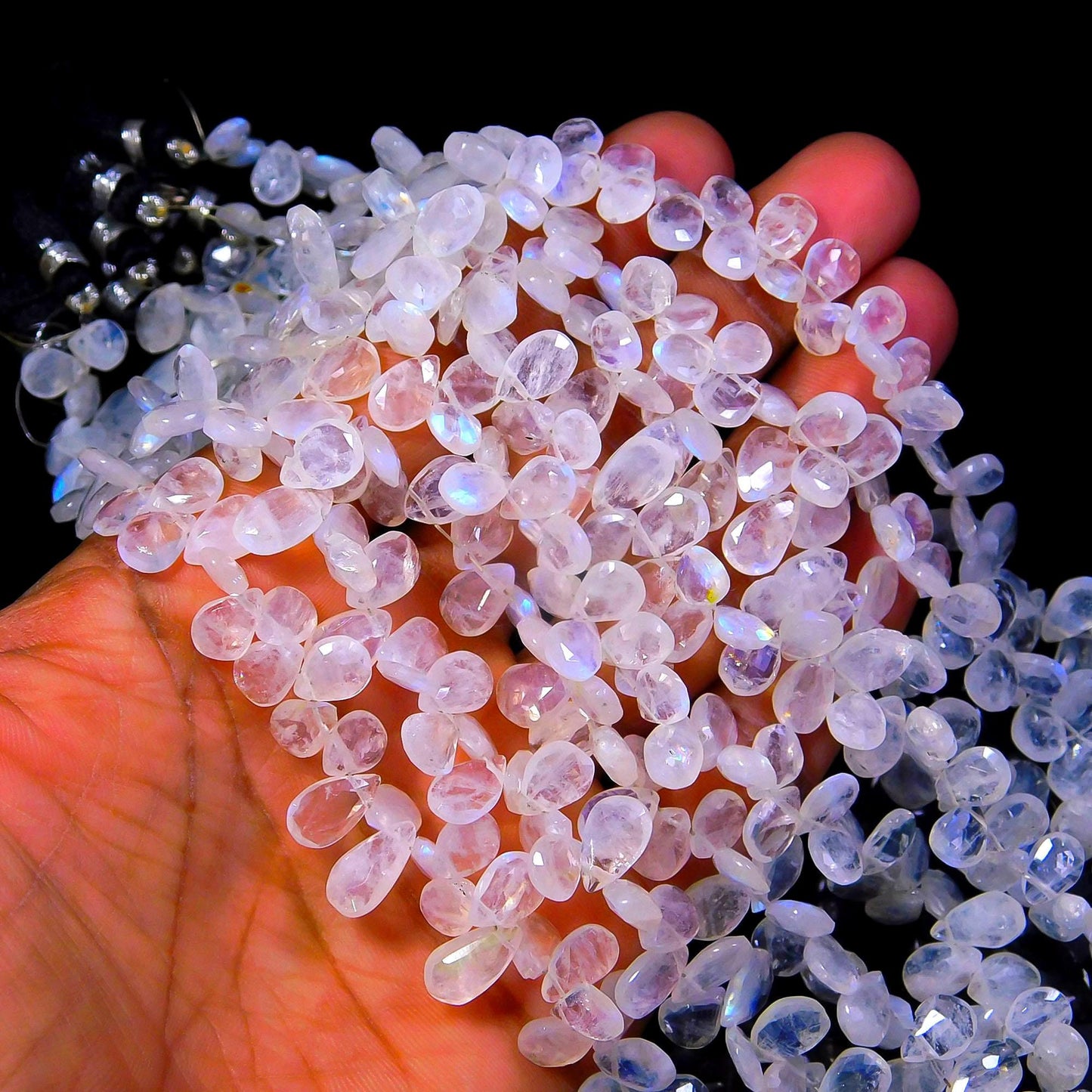 AAA Natural Rainbow Moonstone Faceted Pear Shape Bead, Flashy Rainbow Briolettes for Handmade Jewelry, Rainbow Moonstone Pear Beads