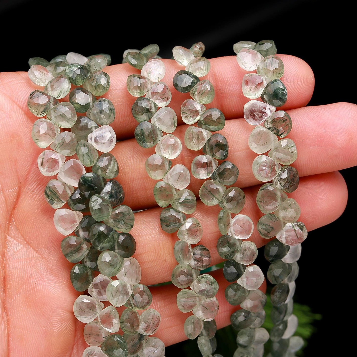 Green Rutile Faceted Heart Shape Beads Natural Green Rutile Heart Shape 6-6.5 MM Briolettes Bead for Jewelry Necklace Pendant Earrings Craft