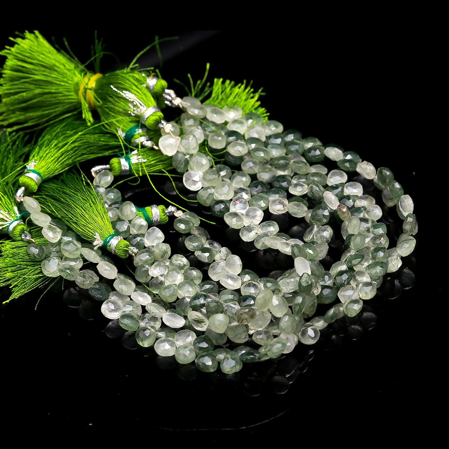 Green Rutile Faceted Heart Shape Beads Natural Green Rutile Heart Shape 6-6.5 MM Briolettes Bead for Jewelry Necklace Pendant Earrings Craft