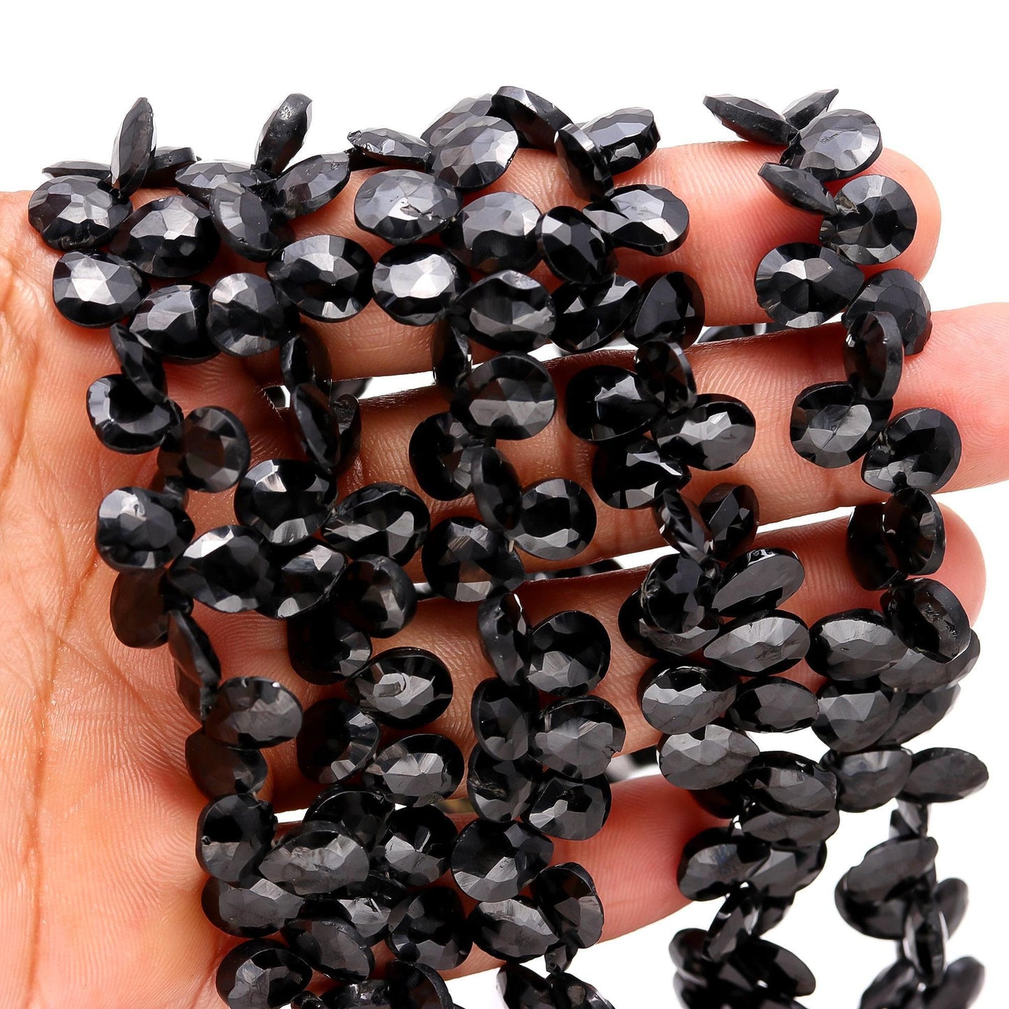 Black Spinal Faceted Pear Shape Beads Natural Black Spinal 7x9 - 8x10 MM Briolettes Beads for Jewelry Necklace Pendant Bracelet Making Craft