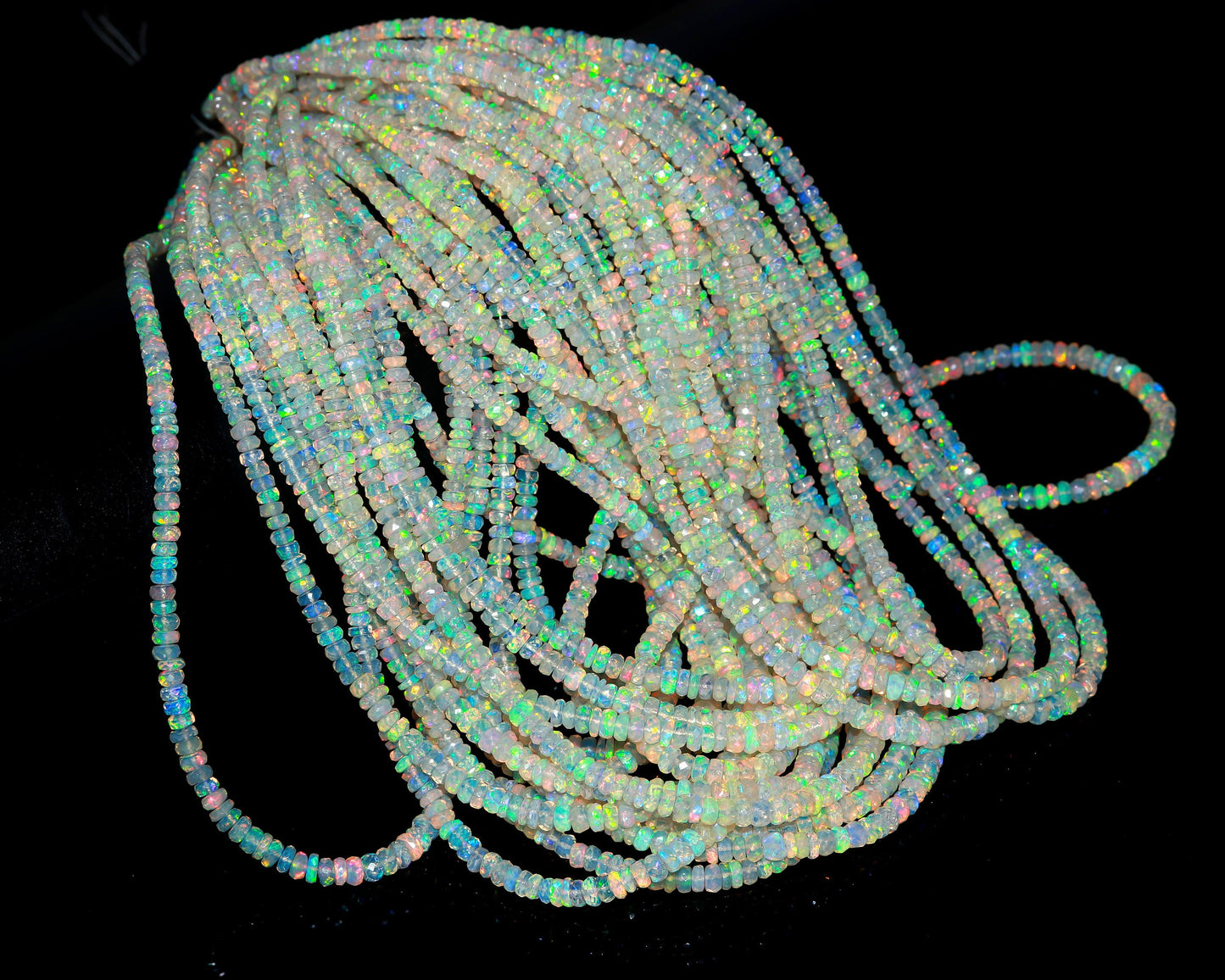 Ethiopian Opal Faceted Rondelle Beads 3-5 MM Natural Flashy Ethiopian Opal Beads Faceted Fire Ethiopian Opal Necklace for Jewelry Craft
