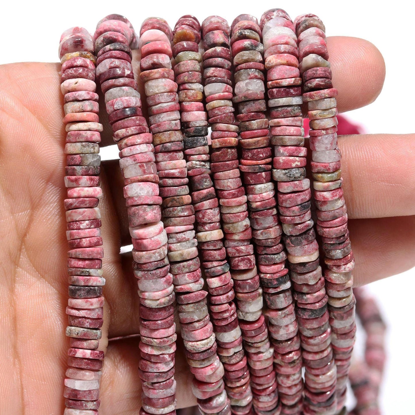 Rhodochrosite Heishi Washer Beads Natural Rhodochrosite Heishi Washer Bead AAA Quality 16 Inch Heishi Washer Rhodochrosite Beads for Jewelry