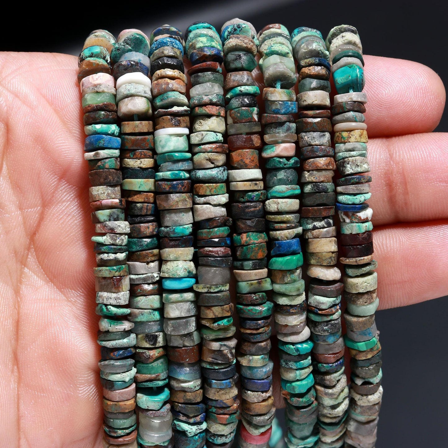 Crysocolla Heishi Washer Beads AAA 16 Inch Tibetan Chrysocolla 6-7 MM Smooth Heishi Tyre Shape Natural Chrysocolla for Jewelry Making Craft