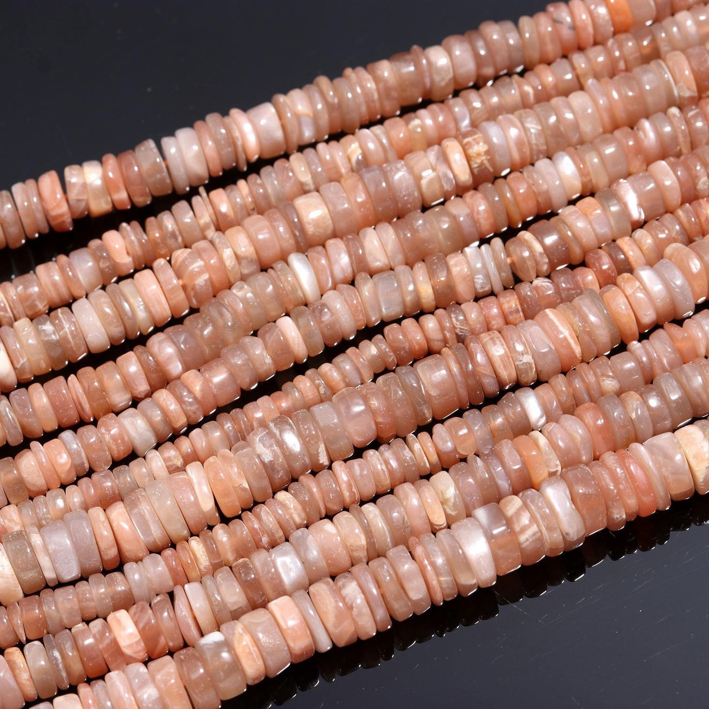 Peach Moonstone Heishi Washer Beads Natural Peach Moonstone Washer Beads AAA Quality 16 Inch Peach Moonstone Washer Beads Wholesale Price