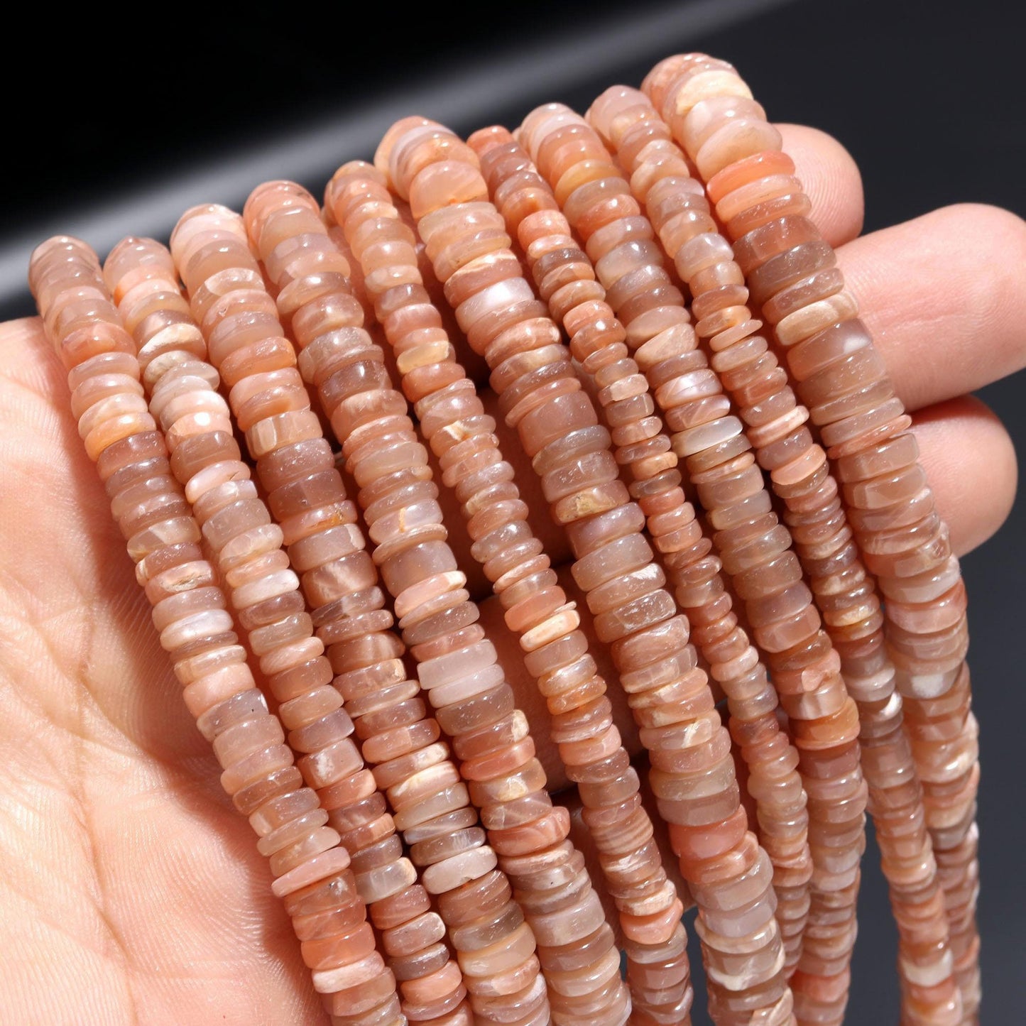 Peach Moonstone Heishi Washer Beads Natural Peach Moonstone Washer Beads AAA Quality 16 Inch Peach Moonstone Washer Beads Wholesale Price