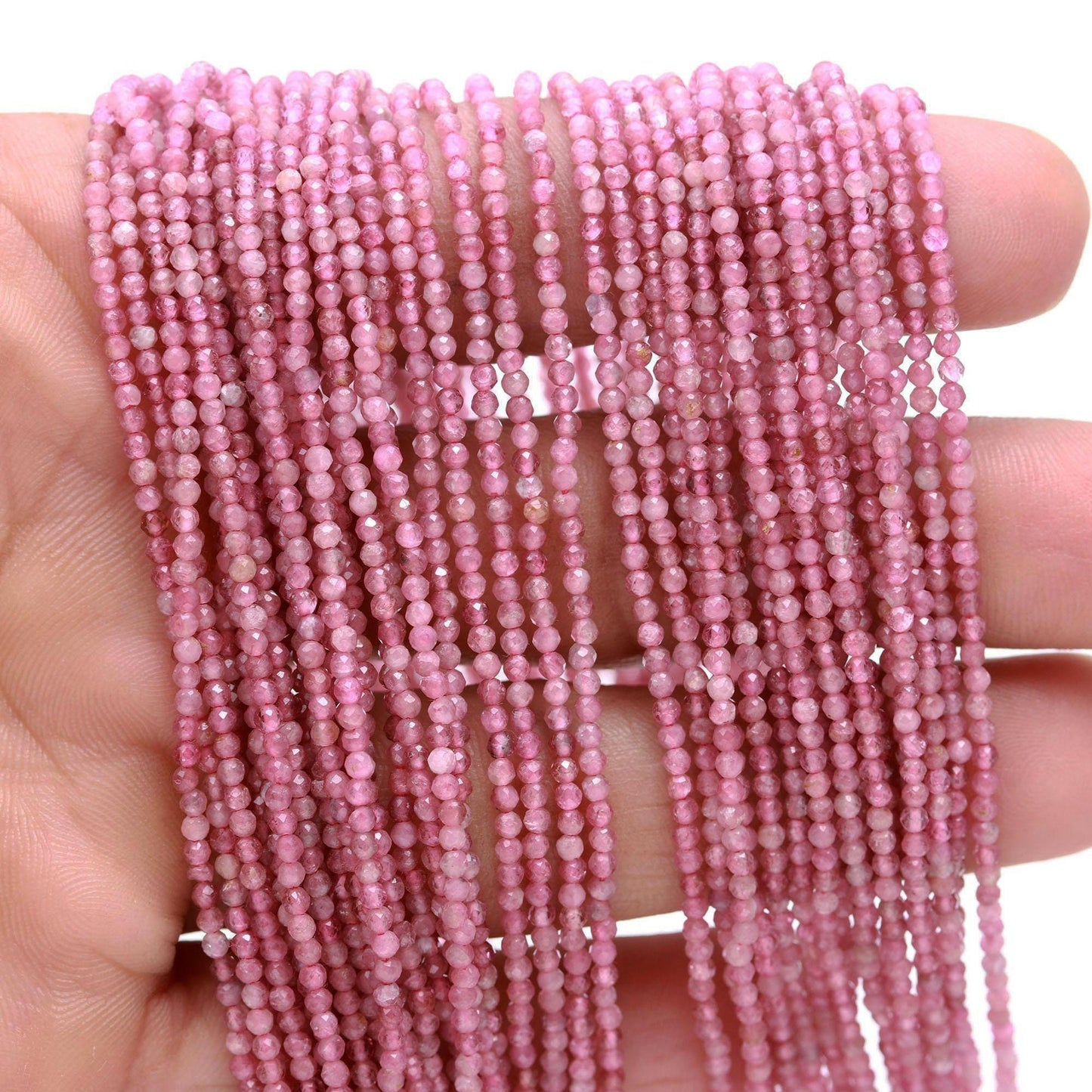 5 Strand Natural Pink Tourmaline Faceted Rondelle Beads, 2MM Pink Tourmaline Rondelle Beads, Tourmaline Gemstone Beads for Jewelry Making
