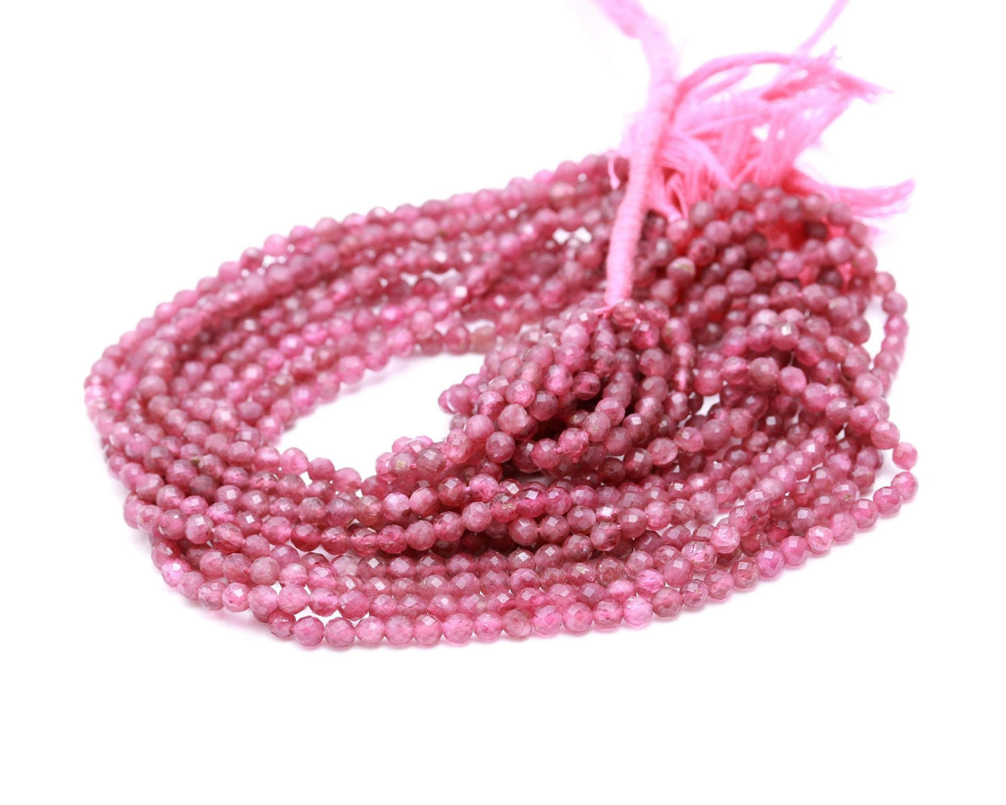 AAA Natural Pink Tourmaline Faceted Round Beads, 3.5-4 MM Pink Tourmaline Round Beads, 13" Pink Tourmaline Beads for Jewelry Making