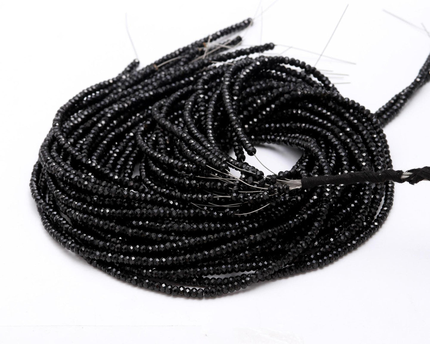 AAA Natural Black Tourmaline Faceted Rondelle Beads, 4MM Black Tourmaline Rondelle Beads, 13" Rondelle Tourmaline, Black Rondelle Beads