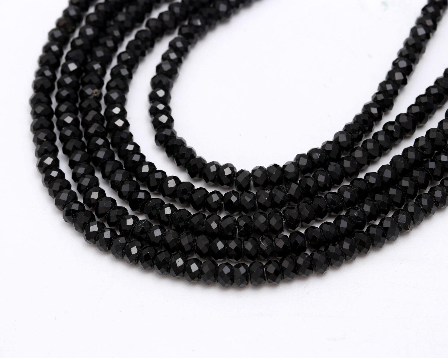 AAA Natural Black Tourmaline Faceted Rondelle Beads, 4MM Black Tourmaline Rondelle Beads, 13" Rondelle Tourmaline, Black Rondelle Beads