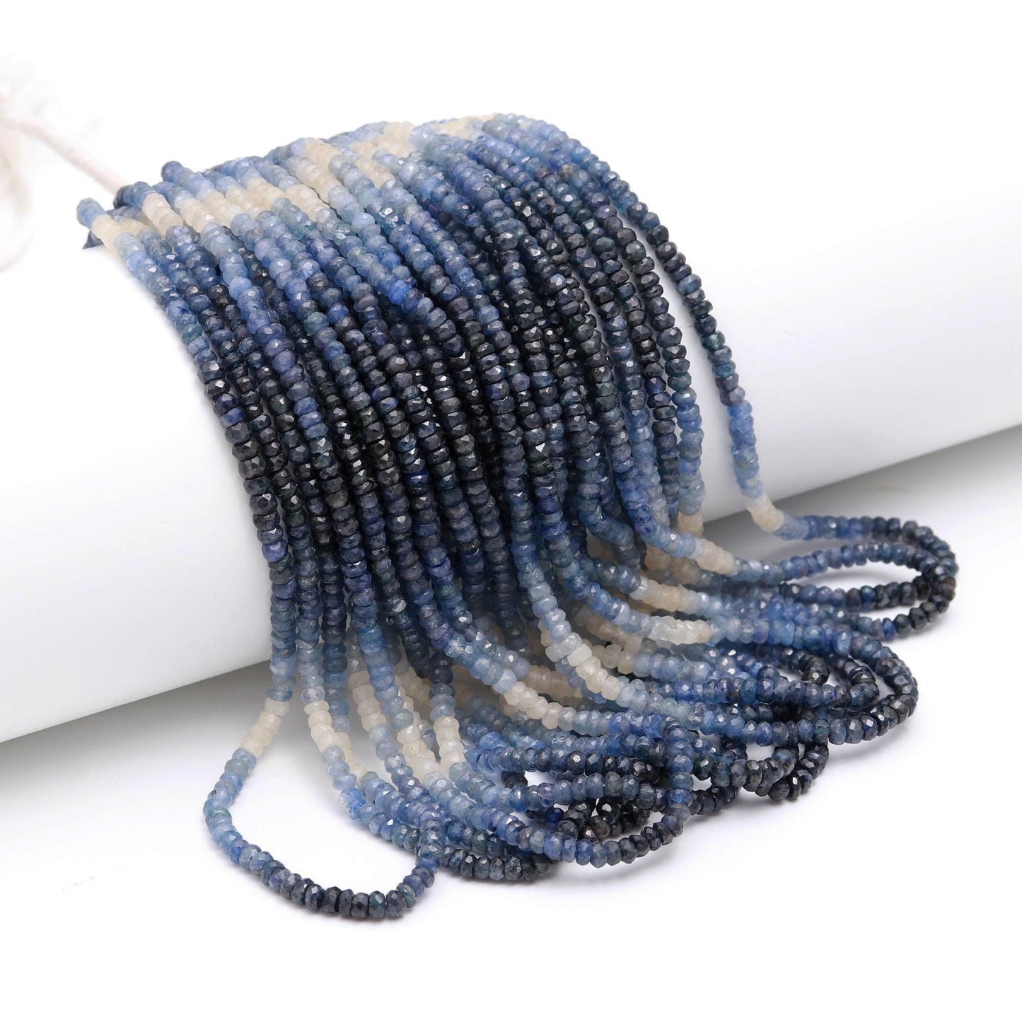AAA Natural Blue Sapphire Faceted Rondelle Beads, 3.5-4 MM Blue Sapphire Rondelle Beads, 16" Shaded Blue Sapphire Precious Bead Necklace