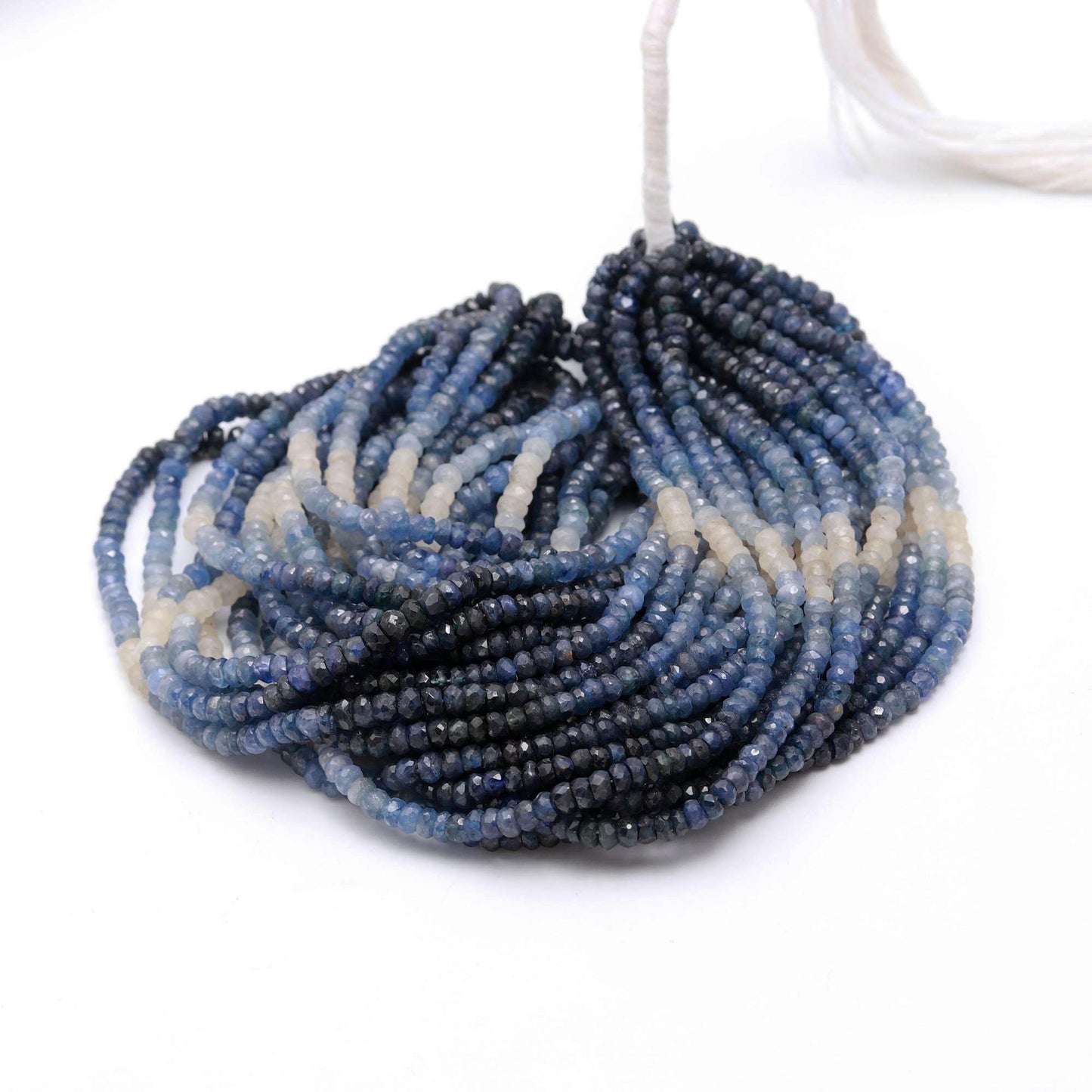 AAA Natural Blue Sapphire Faceted Rondelle Beads, 3.5-4 MM Blue Sapphire Rondelle Beads, 16" Shaded Blue Sapphire Precious Bead Necklace