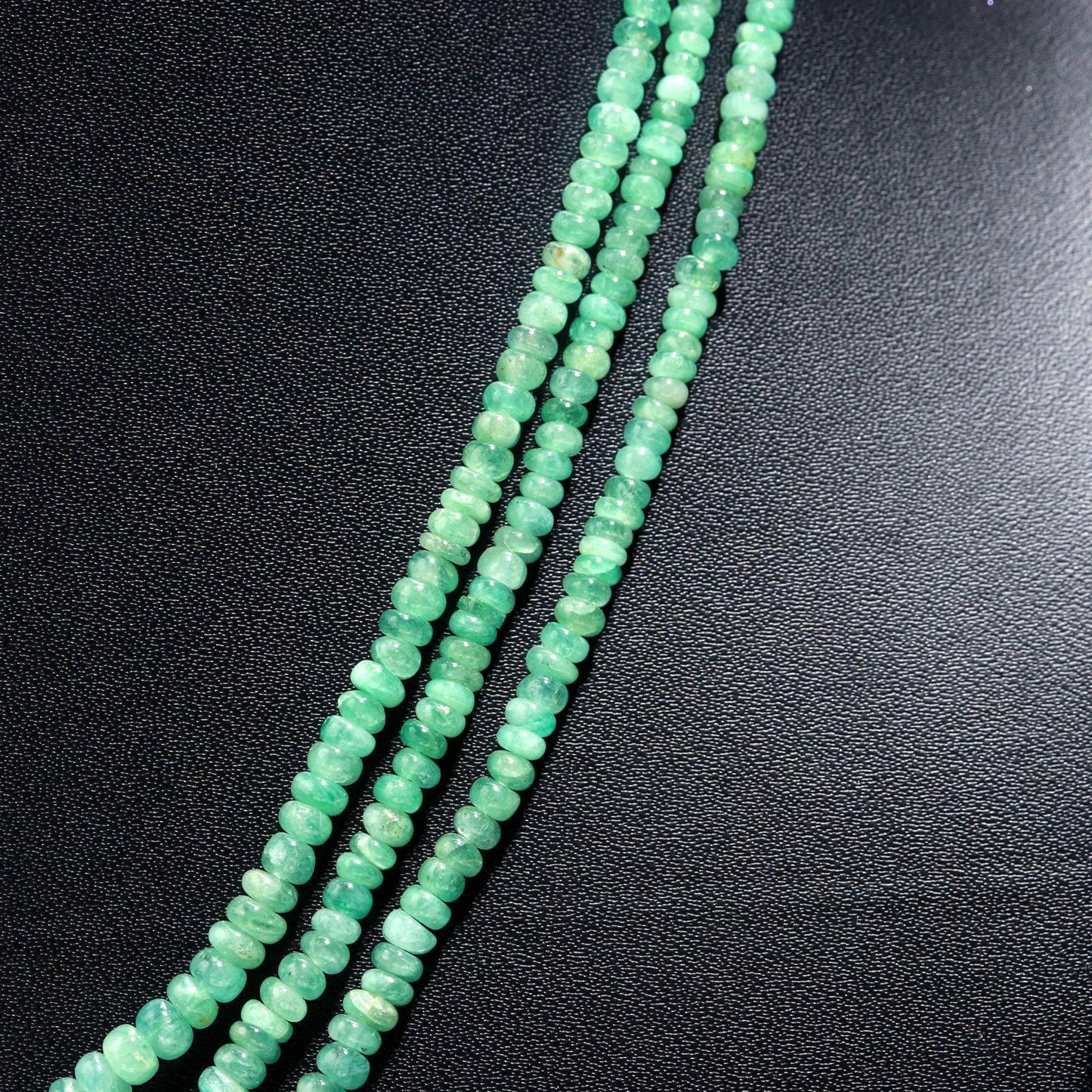 3 Strands Natural Emerald Smooth Rondelle Beads 3.5-5 MM Zambia Emerald Beryl 16-17 Inch Necklace with Adjustable Clasp Emerald Necklace