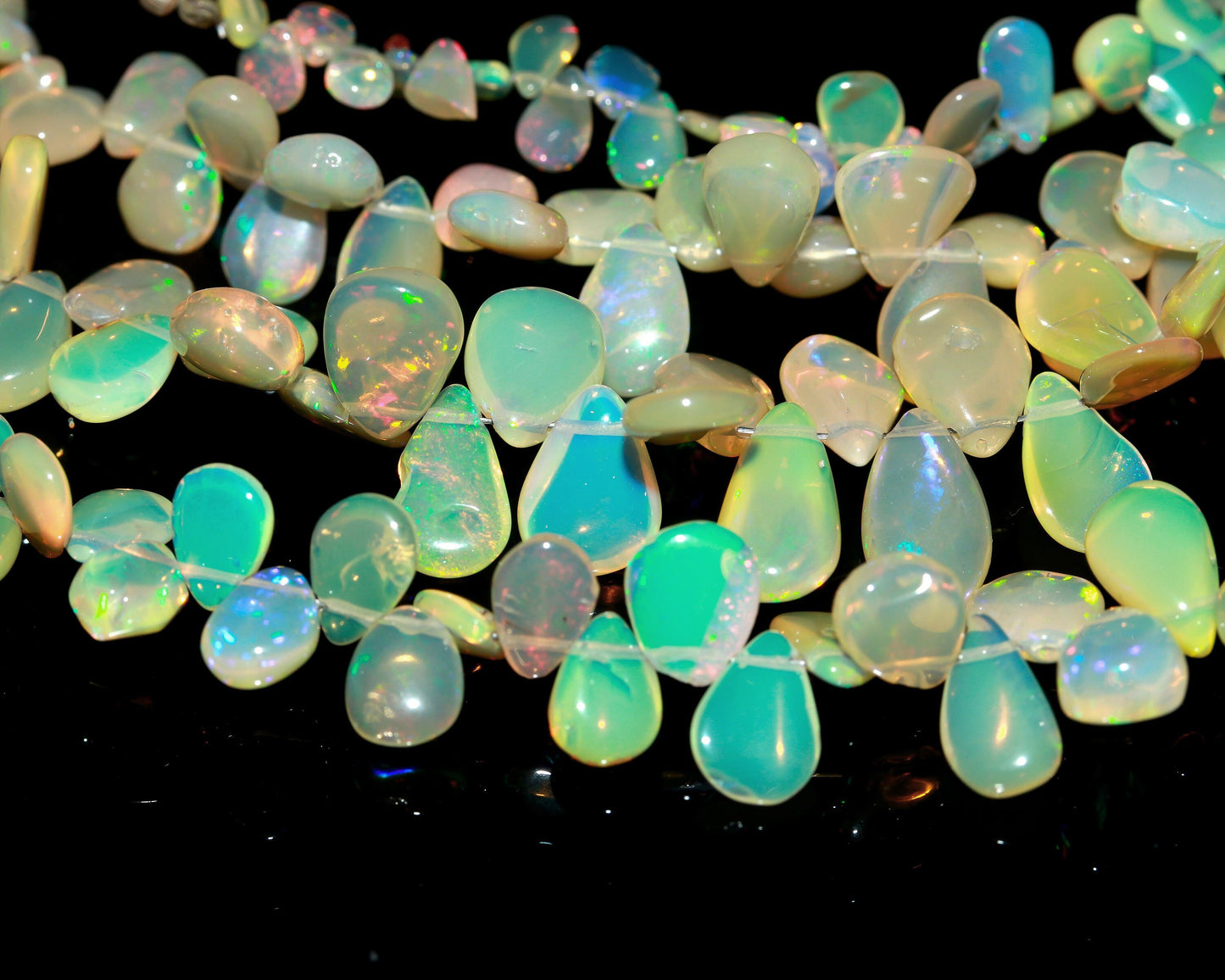 Ethiopian Opal Smooth Pear Beads Flashy Ethiopian Opal Beads AAA+ Quality 4" & 8" Multi Fire Ethiopian Opal Beads for Jewelry Making Craft