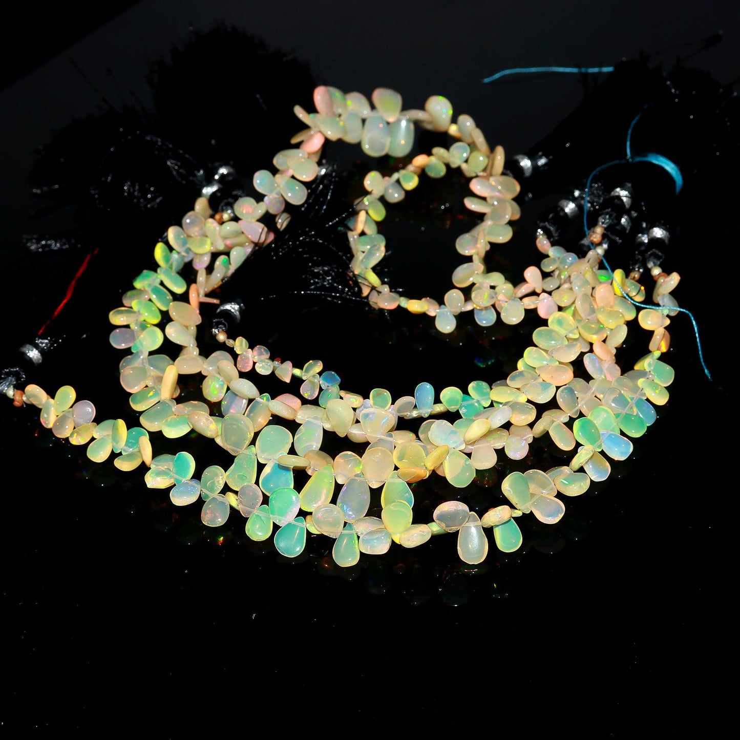 Ethiopian Opal Smooth Pear Beads Flashy Ethiopian Opal Beads AAA+ Quality 4" & 8" Multi Fire Ethiopian Opal Beads for Jewelry Making Craft