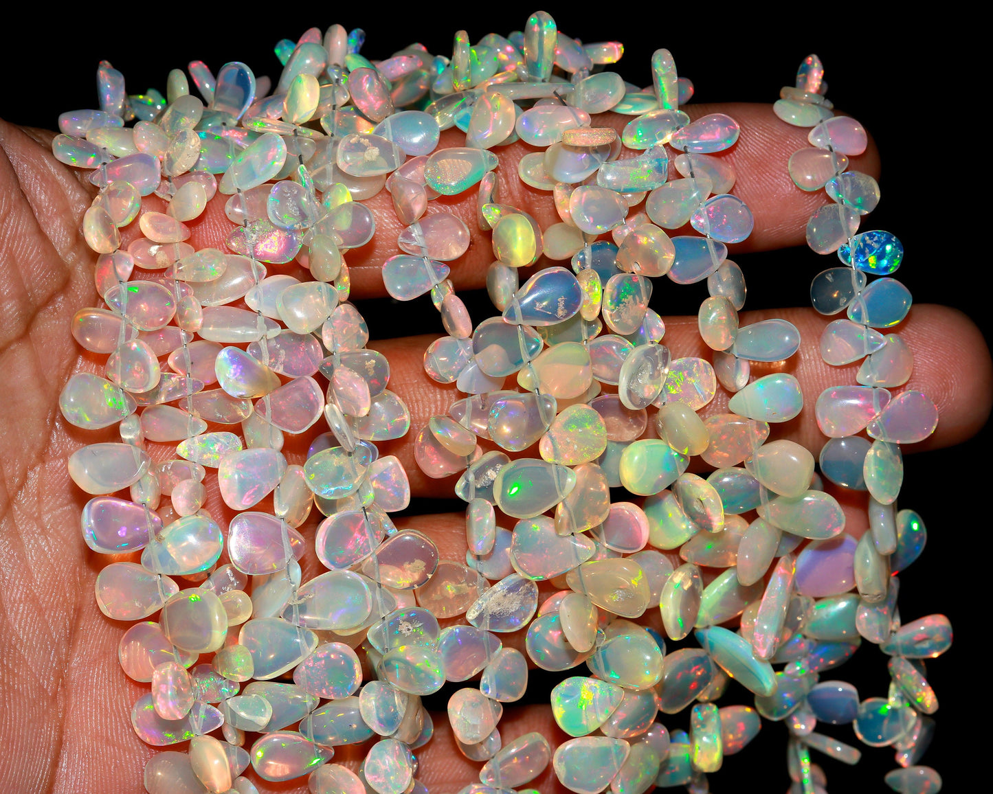 Flashy Ethiopian Opal Smooth Pear Shape Beads Multi Fire Ethiopian Opal AAA+ Quality 8 Inch Ethiopian Opal Beads for Designer Jewelry Making