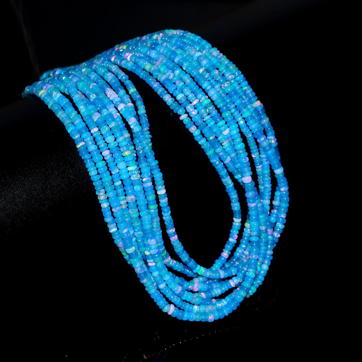 Super Quality Blue Ethiopian Opal Smooth Rondelle Beads, 3.5-4 MM Natural Flashy Ethiopian Opal Beads, Blue Ethiopian Opal Rondelle Beads
