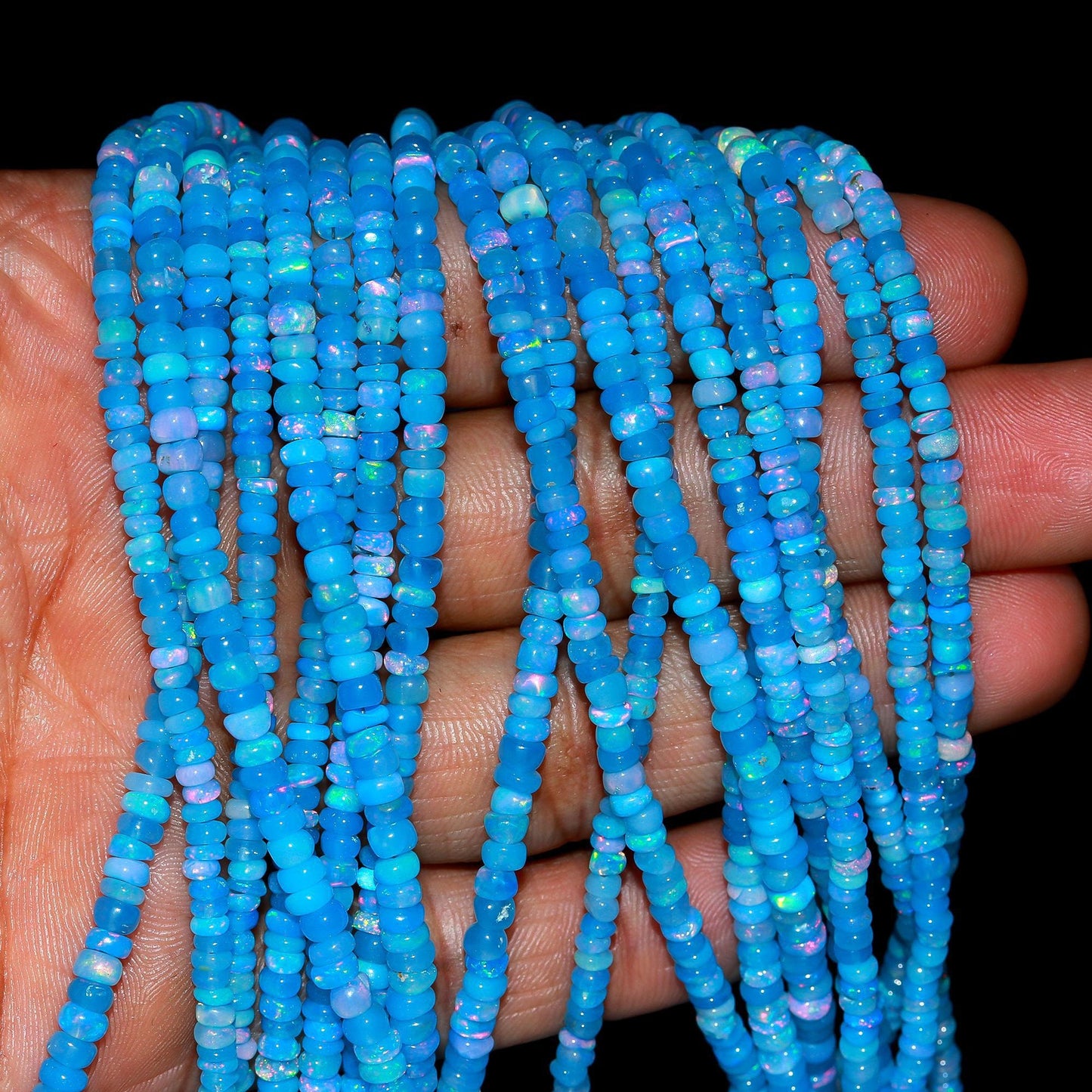Super Quality Blue Ethiopian Opal Smooth Rondelle Beads, 3.5-4 MM Natural Flashy Ethiopian Opal Beads, Blue Ethiopian Opal Rondelle Beads