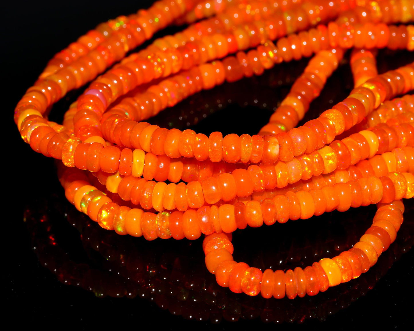 Super Quality Fanta Ethiopian Opal Smooth Rondelle Beads, 5 MM Natural Flashy Ethiopian Opal Beads, Fire Orange Ethiopian Opal Rondelle Bead