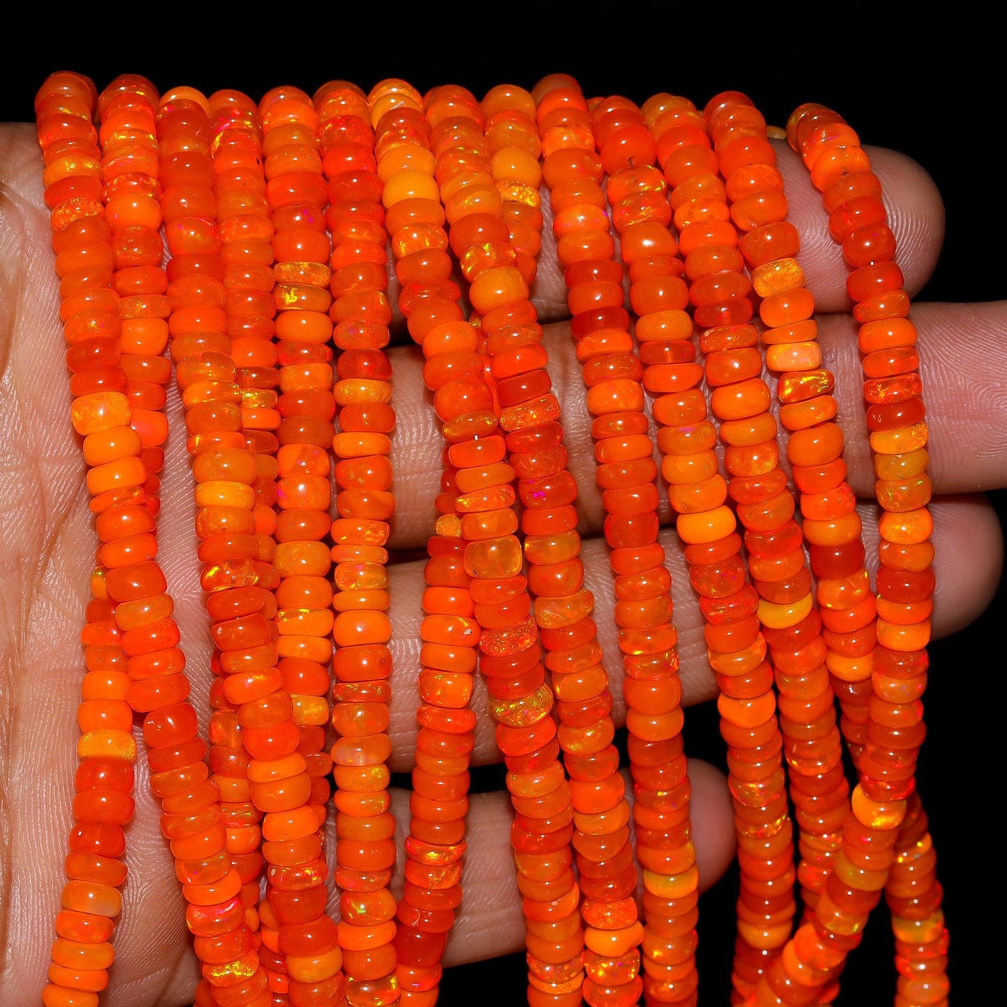Super Quality Fanta Ethiopian Opal Smooth Rondelle Beads, 5 MM Natural Flashy Ethiopian Opal Beads, Fire Orange Ethiopian Opal Rondelle Bead
