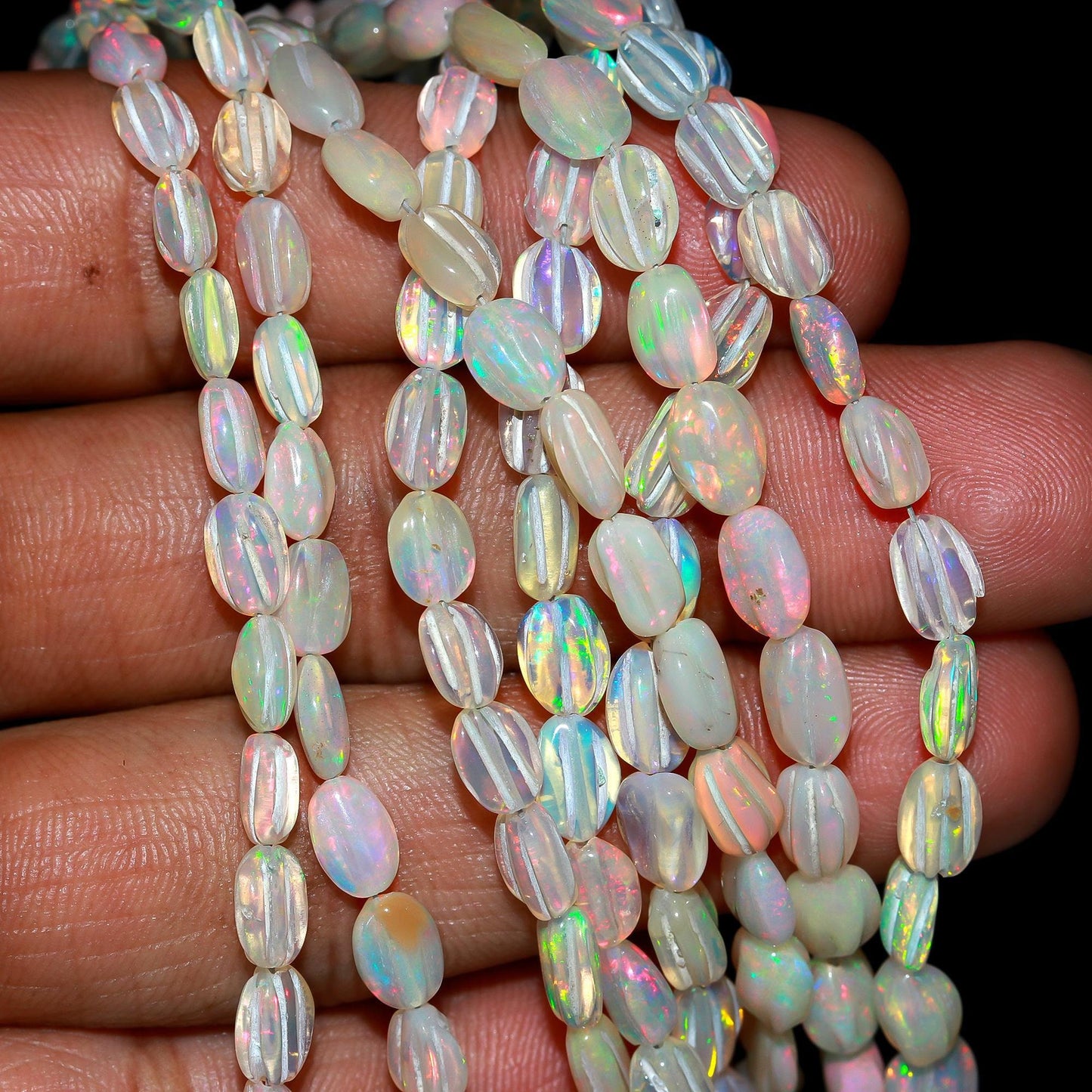 Multi Fire Ethiopian Opal Faceted Oval Shape Beads Natural Flashy Ethiopian Opal Oval Beads AAA 16" Ethiopian Opal for Jewelry Making Craft