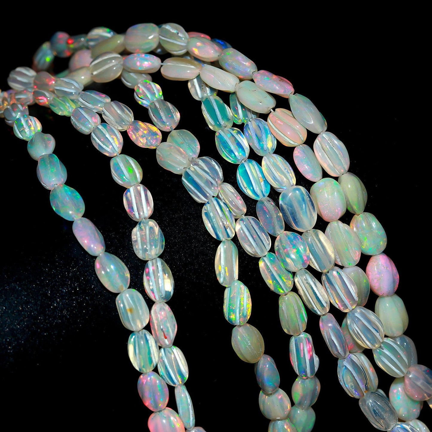 Multi Fire Ethiopian Opal Faceted Oval Shape Beads Natural Flashy Ethiopian Opal Oval Beads AAA 16" Ethiopian Opal for Jewelry Making Craft