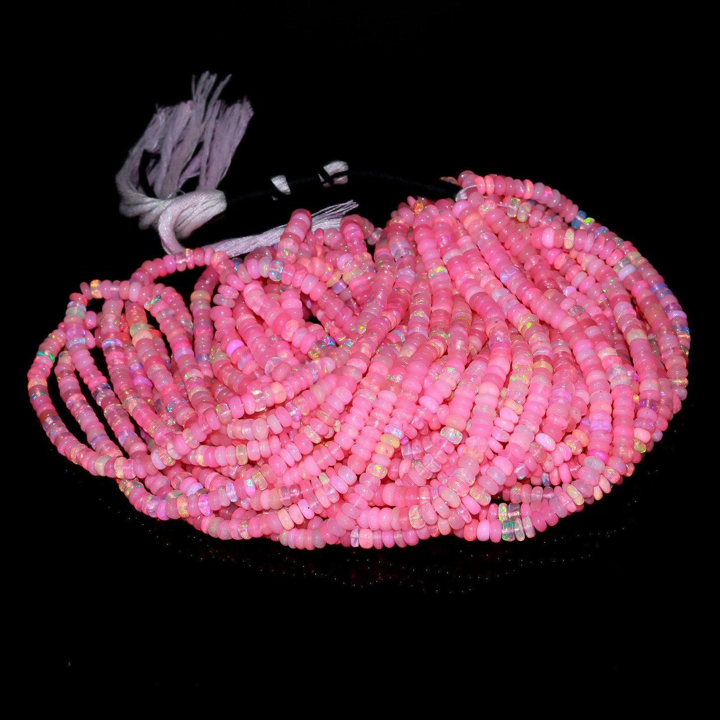 Super Quality Pink Ethiopian Opal Smooth Rondelle Beads, 4.5 MM Natural Flashy Ethiopian Opal Beads, Fire Pink Ethiopian Opal Rondelle Beads