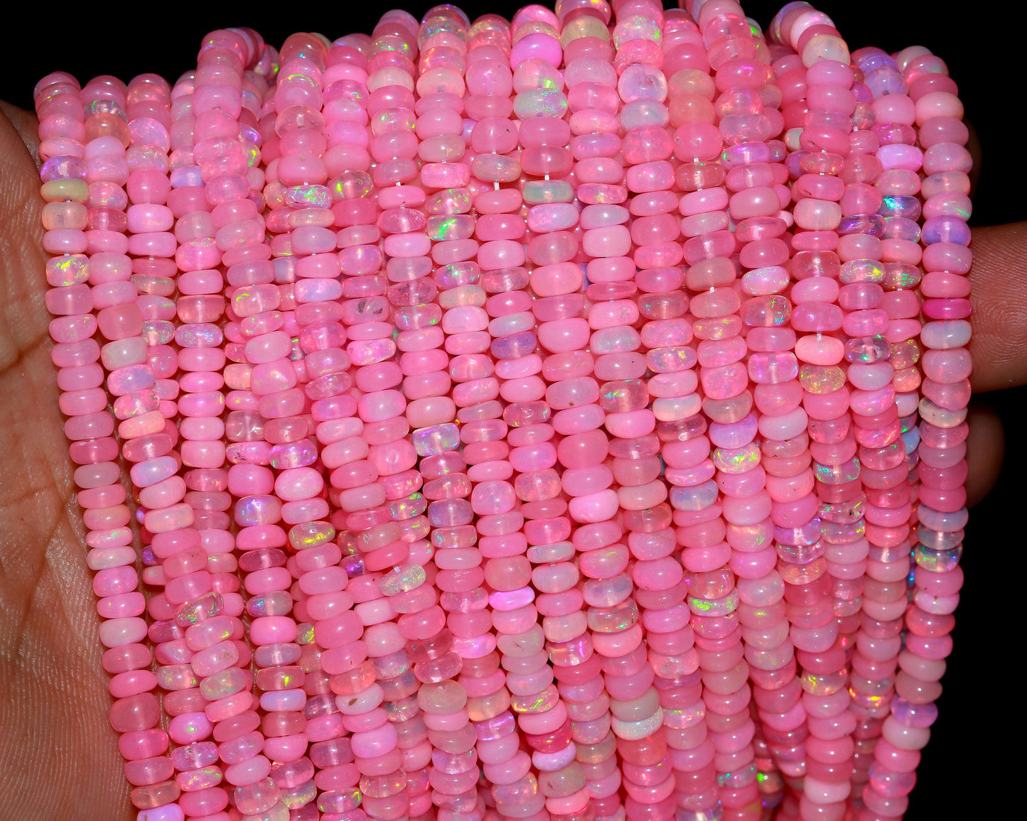 Super Quality Pink Ethiopian Opal Smooth Rondelle Beads, 4.5 MM Natural Flashy Ethiopian Opal Beads, Fire Pink Ethiopian Opal Rondelle Beads