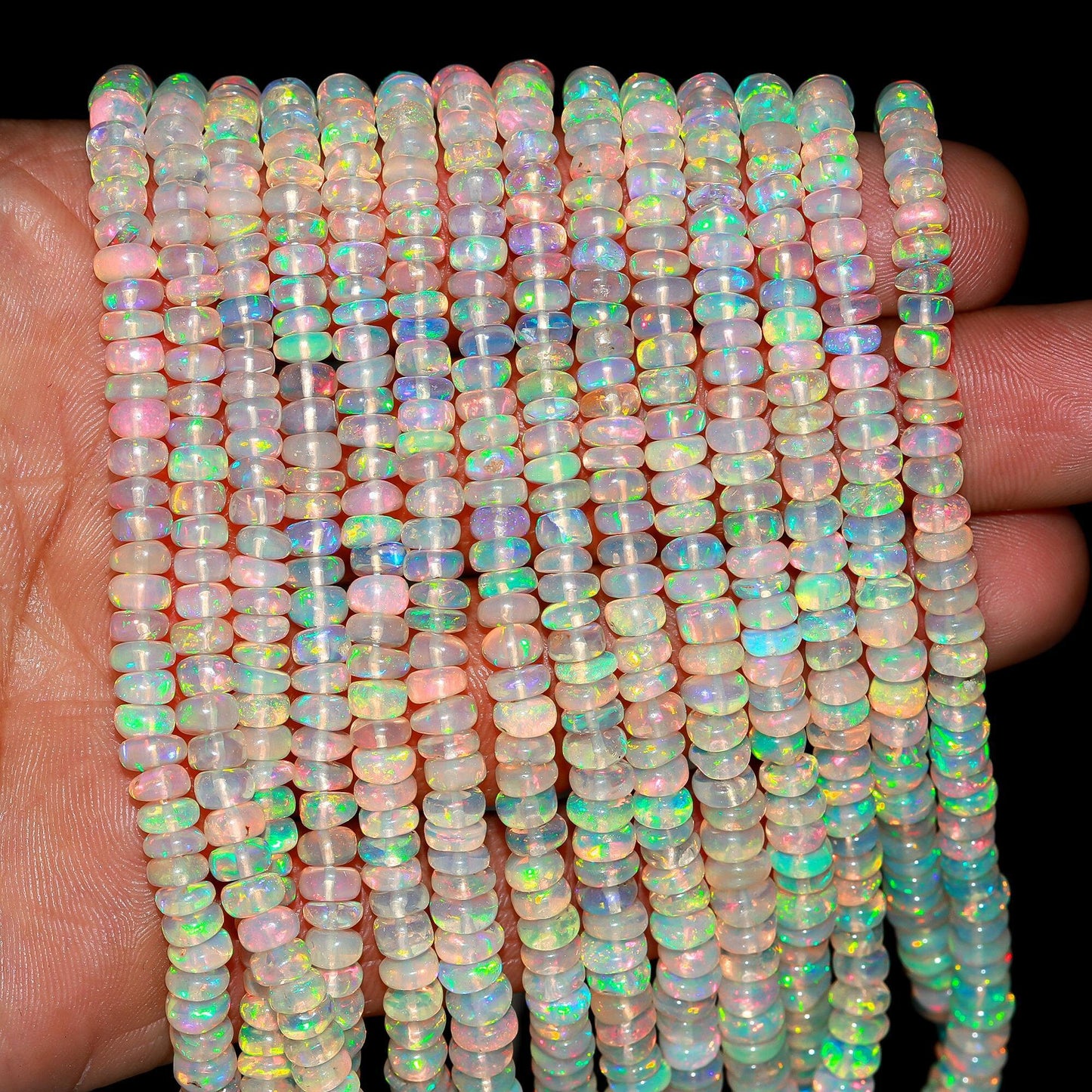 Super Quality Ethiopian Opal Smooth Rondelle Beads, 3.5-5.5 MM Natural Flashy Ethiopian Opal Beads, Fire Ethiopian Opal Rondelle Beads