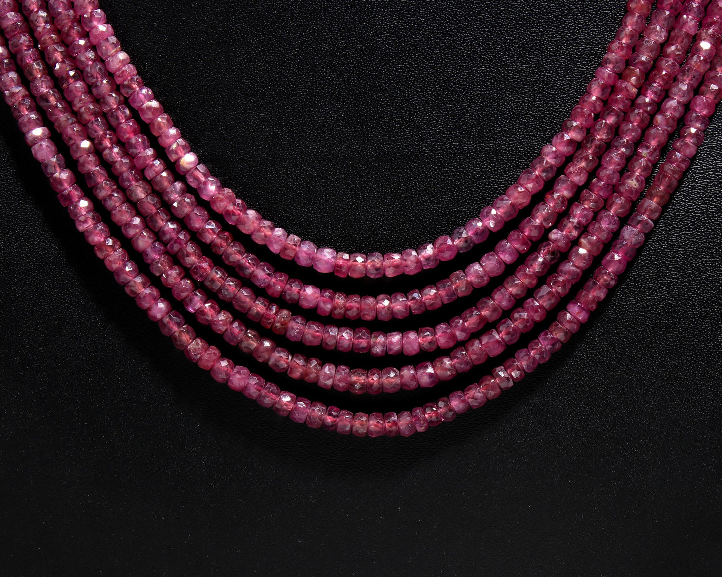5 Strands Beautiful Ruby Faceted Rondelle Beads Necklace, 3.5-4.5 MM Ruby Rondelle Bead, 16-18 Inch Red Ruby Rondelle Beads Necklace Jewelry