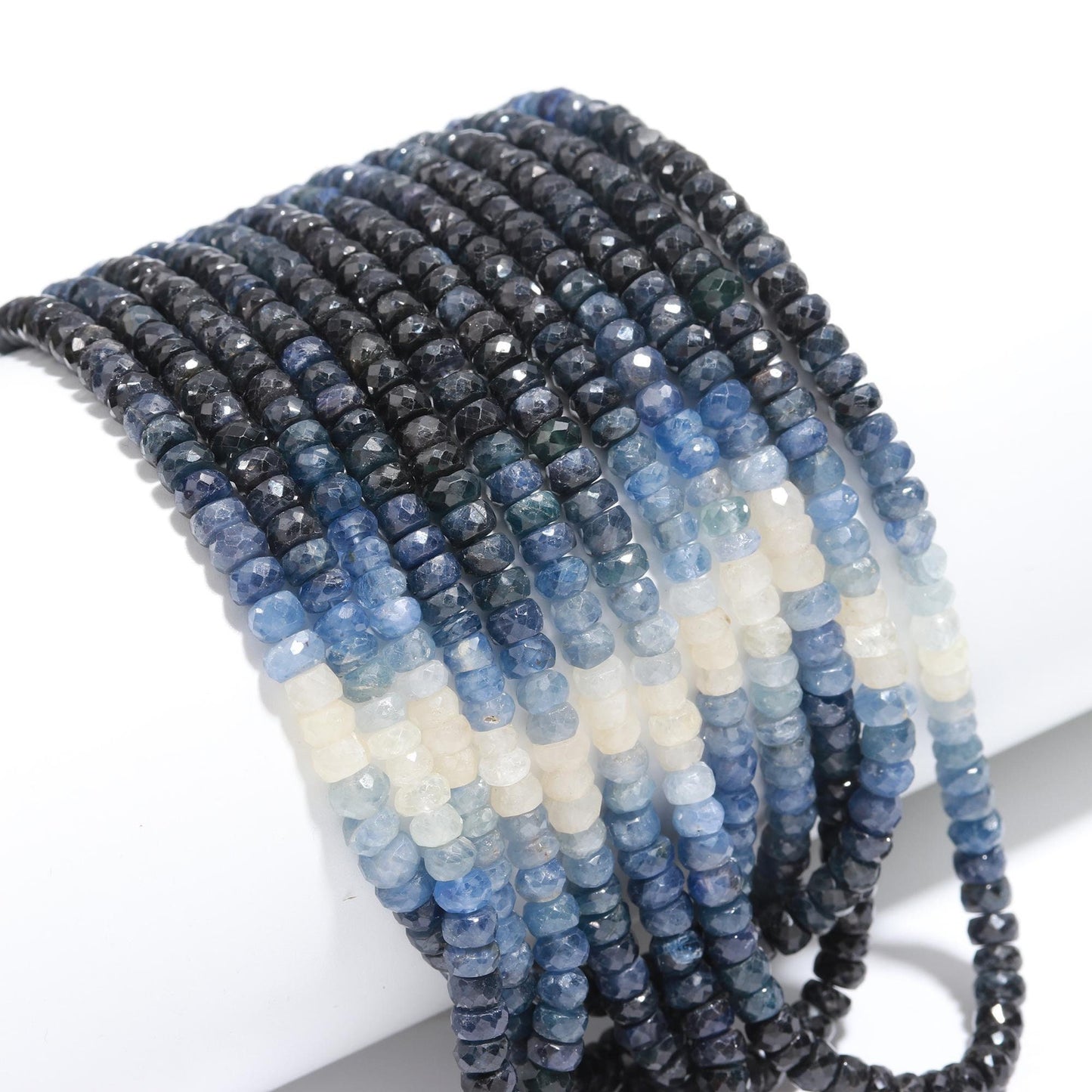 AAA Natural Shaded Blue Sapphire Faceted Rondelle Beads, 5MM Blue Sapphire Rondelle Beads, 16" Shaded Blue Sapphire Beads for Jewelry