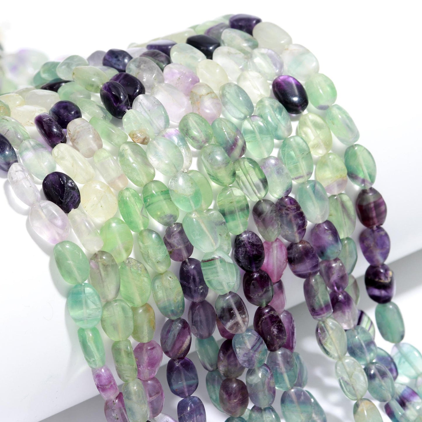 4 Strands Multi Fluorite Beads Natural Multi Fluorite Oval Shape Gemstone Beads for Handmade Designer Jewelry Necklace Earrings Making Craft
