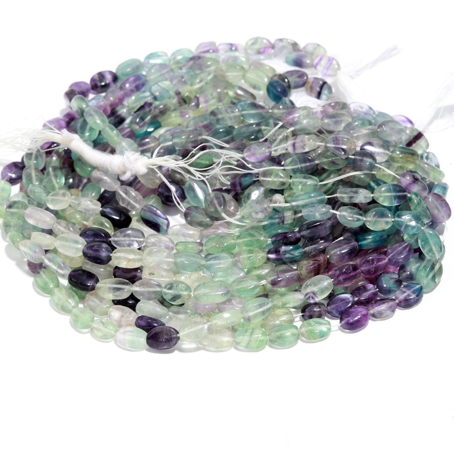 4 Strands Multi Fluorite Beads Natural Multi Fluorite Oval Shape Gemstone Beads for Handmade Designer Jewelry Necklace Earrings Making Craft
