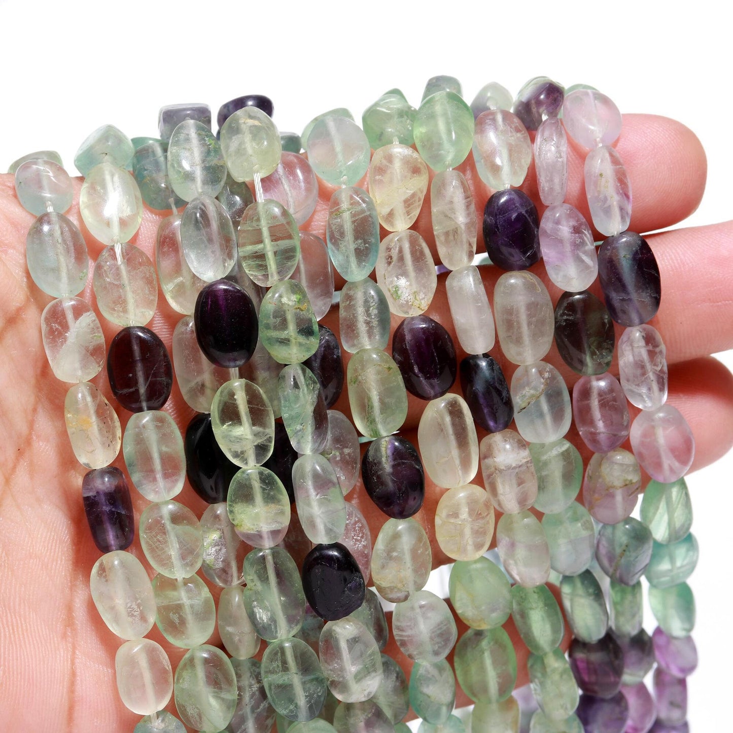 4 Strands Multi Fluorite Beads Natural Multi Fluorite Oval Shape Gemstone Beads for Handmade Designer Jewelry Necklace Earrings Making Craft