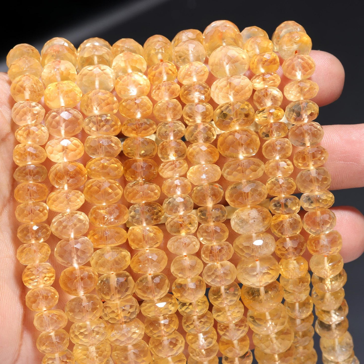 AAA Citrine Faceted Rondelle Beads Natural Citrine Gemstone Beads, 6-7/7-8/8-9 MM Citrine Rondelle Beads, 10” Golden Citrine Faceted Beads