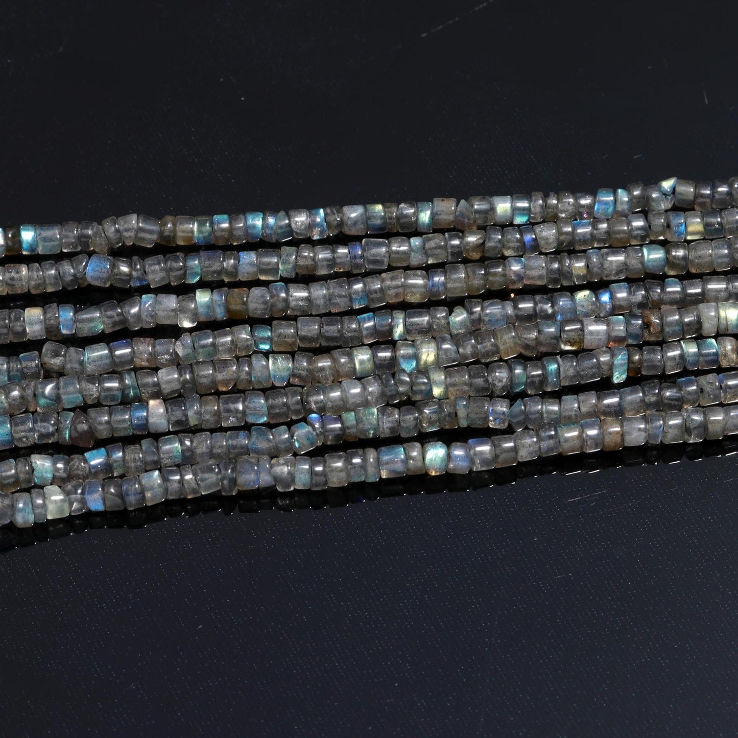 Natural Labradorite Heishi Washer Beads Labradorite Heishi Washer Beads AAA Quality 16 Inch Heishi Labradorite Beads Black Moonstone Washer