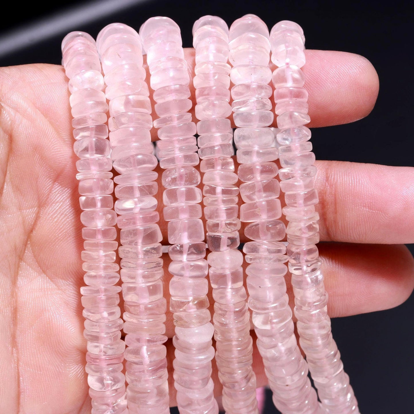 Rose Quartz Heishi Washer Beads Natural Rose Quartz Washer Beads AAA Quality 13 Inch Heishi Washer Rose Quartz Beads for Jewelry Making