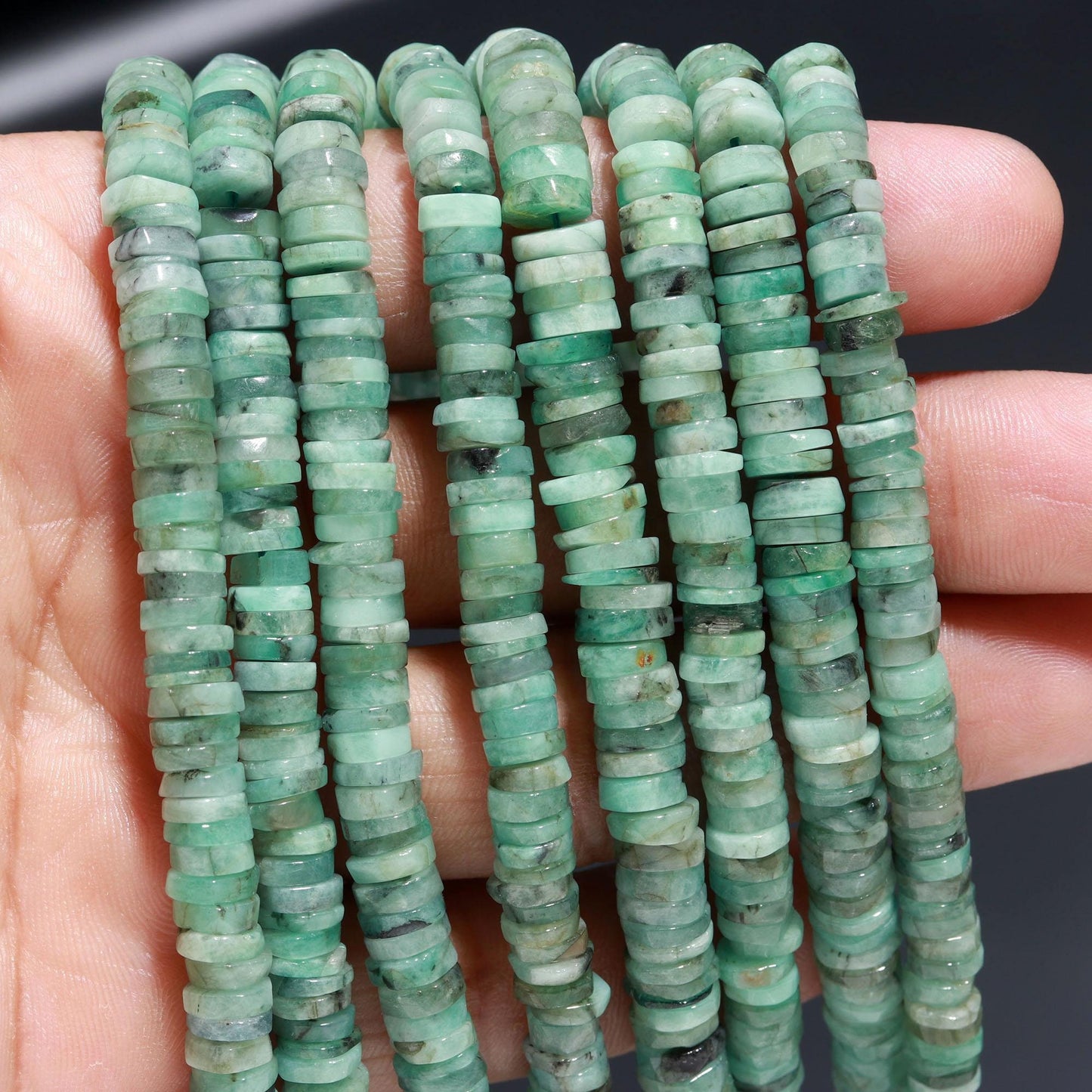Emerald Heishi Washer Beads Natural Emerald Heishi Washer Beads AAA Quality 16 Inch Heishi Washer Emerald Beads for Jewelry Making Craft