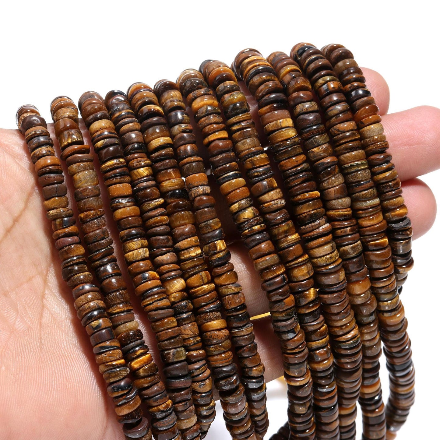 Tiger Eye Heishi Washer Beads Excellent Quality Natural Tiger Eye Washer Beads AAA Quality 16 Inch Heishi Washer Tiger Eye Beads Sale