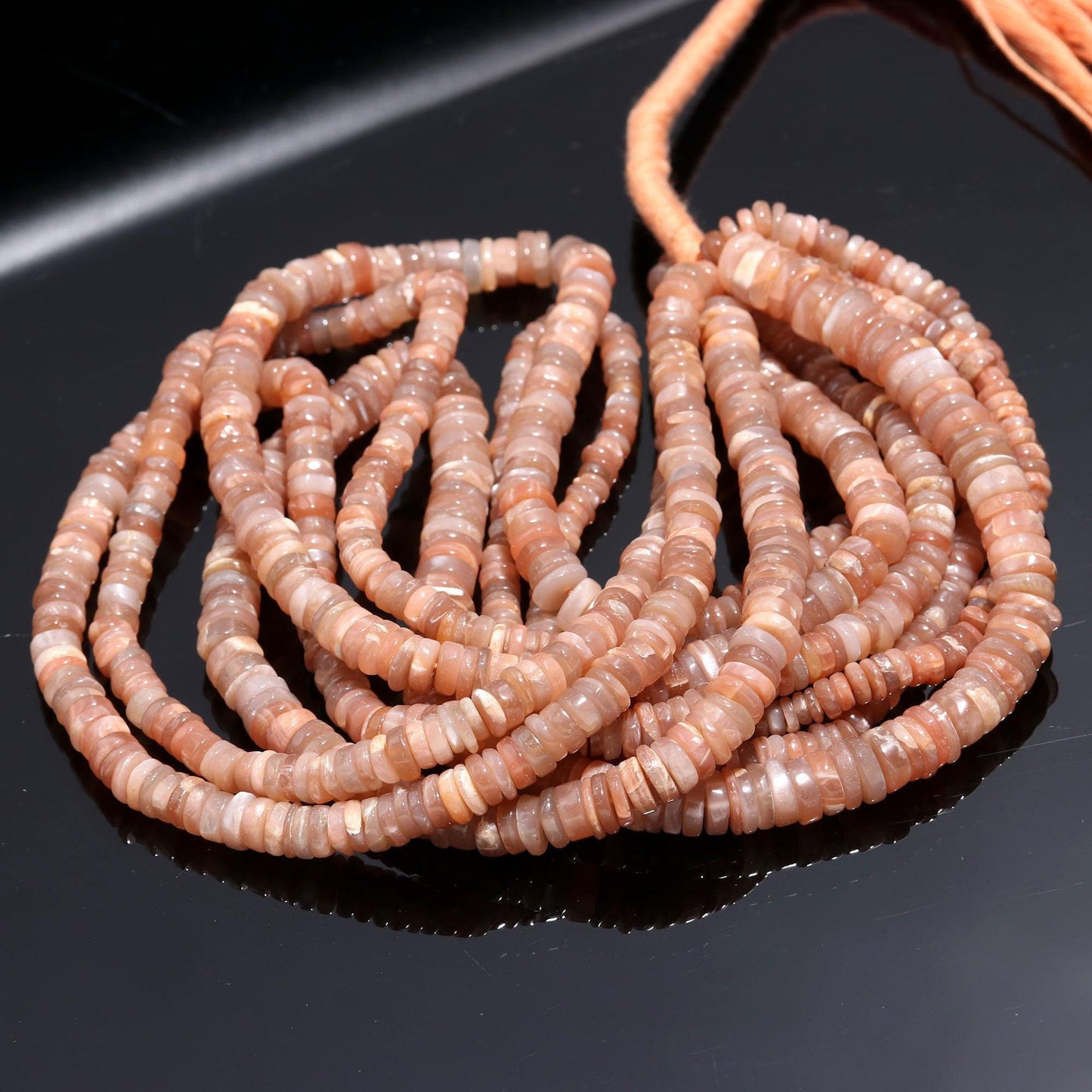 Peach Moonstone Heishi Washer Beads Natural Peach Moonstone Washer Beads AAA Quality 16 Inch Peach Moonstone Washer Beads Wholesale Price
